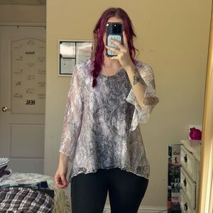 Brittany Black Sheer Lace Blouse - Gray